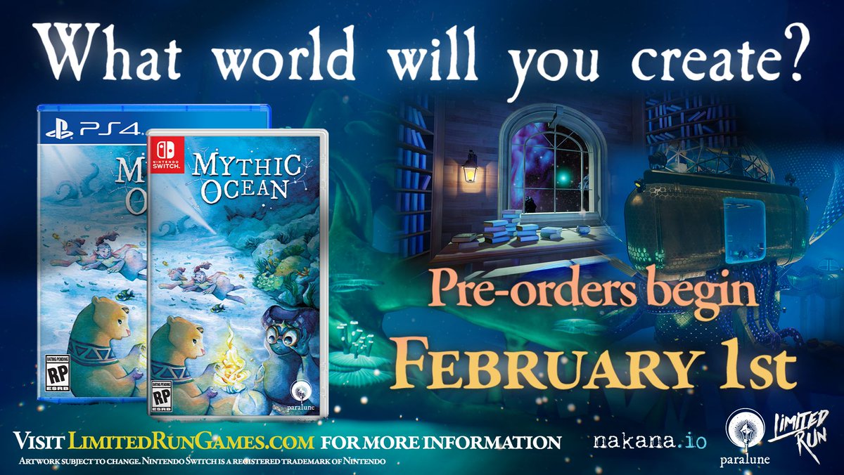 A vibrant ocean awaits! Make relaxing conversation with 6 gods &amp; a cast of sea creatures in Mythic Ocean from @nakanagames &amp; <a href="/ParaluneGames/">ParaluneGames</a>, coming to PS4/Switch physical via our Distribution Line! 4-week open pre-orders begin February 1st at 12pm ET at LimitedRunGames.com