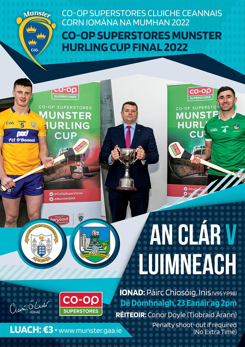 MunsterGAA's tweet photo. Following the lifting of restrictions, a further 3,000 tickets for @CoOpSuperstores Munster Hurling Cup Final – Clare v Limerick will go on sale at 9pm tonight. All tickets must be bought in advance–there will be no tickets sales at the venue on Sunday. 

https://t.co/V2I0ACVk2d https://t.co/GCg2YgNg7n