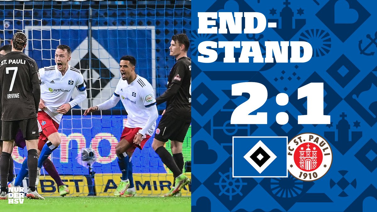 90'+5 ⏱ DERBYSIEGER, DERBYSIEGER! HEY! HEY! 💙🤍🖤
____
#HSVFCSP 2:1
#nurderHSV