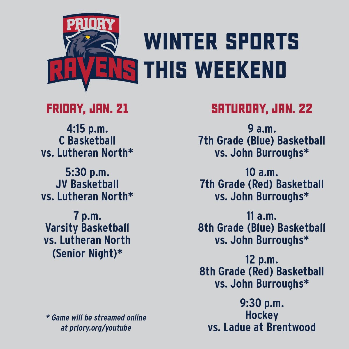 PrioryAthletics's tweet photo. Have a great weekend, everyone! Go Ravens! https://t.co/DfcdWXIbfk