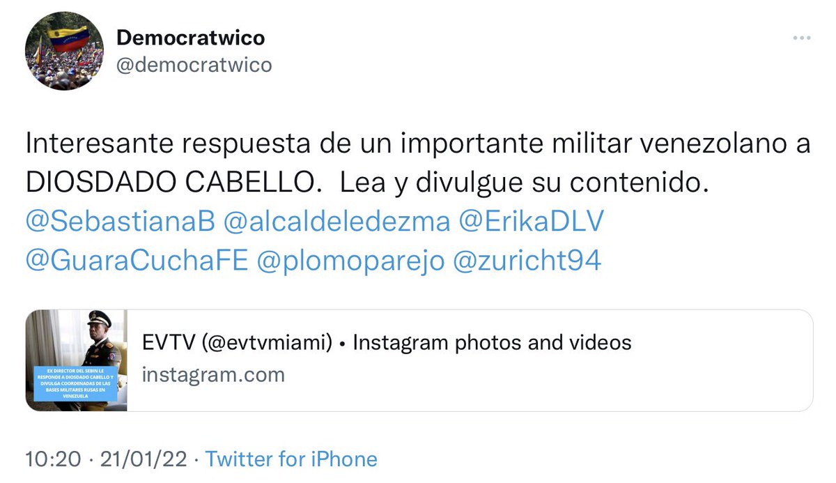 SebastianaSin's tweet photo. Importante? Ese oficial abandonó a la tropa q embarcó el 30 de abril. Él salió volando para Colômbia después de liberar a Leopoldo, dejó a más de 100 comandos dl SEBIN y 1/2 centenar de militares en Altamira
Ahora miente con lo de bases militares rusas en Venezuela
@democratwico https://t.co/nDCsjKg1Vz