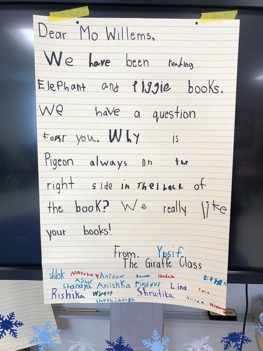 HTyrrellMECC's tweet photo. Hi @The_Pigeon! My class loves your books and has a big question for you! 🐘🐷📚 #masonmoment #welovereading #giraffeclass @MrsBly_MECC https://t.co/HyfaOR5TCR