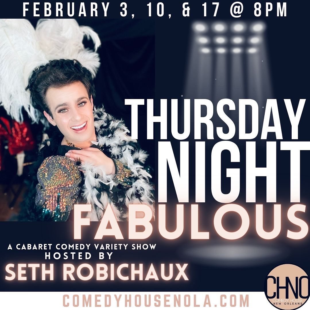 sethrobichaux's tweet photo. I am so beyond ecstatic to announce that I’ll be doing a month-long run of my show at Comedy House Nola every Thursday of next month!! Let’s do this!💜✨💋

Tickets available here: https://t.co/ajQcLKVeIS

📸: @justinfashon 
#thursdaynightfabulous #comedyhousenola #neworleans https://t.co/ATh1XbVrhq