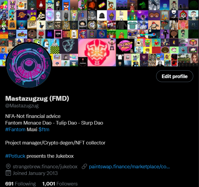 Mastazugzug's tweet photo. Thank you to all of the great people I've met along the way to 1k followers!

A special shoutout to @StrangeBrewFTM, my brother @hazheat and the #fantom / #NFTCommunity for helping me achieve this milestone.

Here's to 1k more 🍻 #DecentralizedMusic #JukeboxCollective https://t.co/EG9s0eJ1ff
