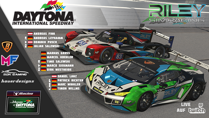 RiLeySimRacing's tweet photo. + RiLey SimRacing startet bei den 24 Hours of Daytona mit 3 Fahrzeugen +

Beim dem ersten großen iRacing Special Event des Jahres 2022, den 24 Hours of Daytona, wird Riley SimRacing am morgigen Samstag gleich drei Fahrzeuge an den Start bringen. https://t.co/YFIhgAWCYe