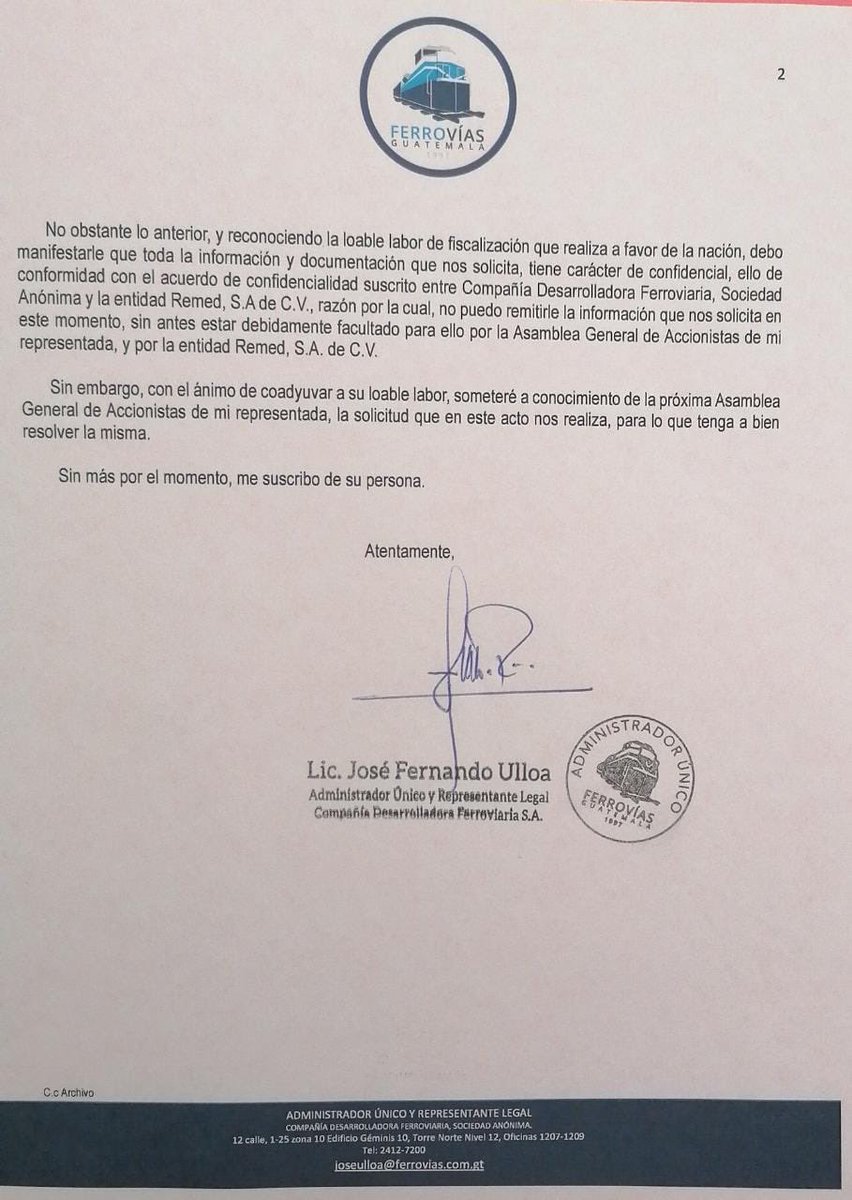 OrlandoBlancoL's tweet photo. ESCONDEN INFORMACION Ferrovias (empresa donde el estado tiene más del 80% de acciones y recibió en usufructo bienes del País) se niega a dar información sobre el contrato del tren del bicentenario. Argumentando igual que  con el contrato con los rusos cláusula de confidencialidad https://t.co/yHIQnkk6DL