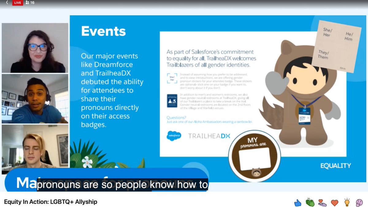 A great kickoff to @SalesforceOrg’s #EqualityInAction series all about Allyship 💙🌈 Did you know that #WhereIsAstro’s pronouns are they/them 🚀 Being an ally means we commit to learn, practice & make space for pronouns! 

Share yours below, my pronouns are she/her ✌🏽🙂