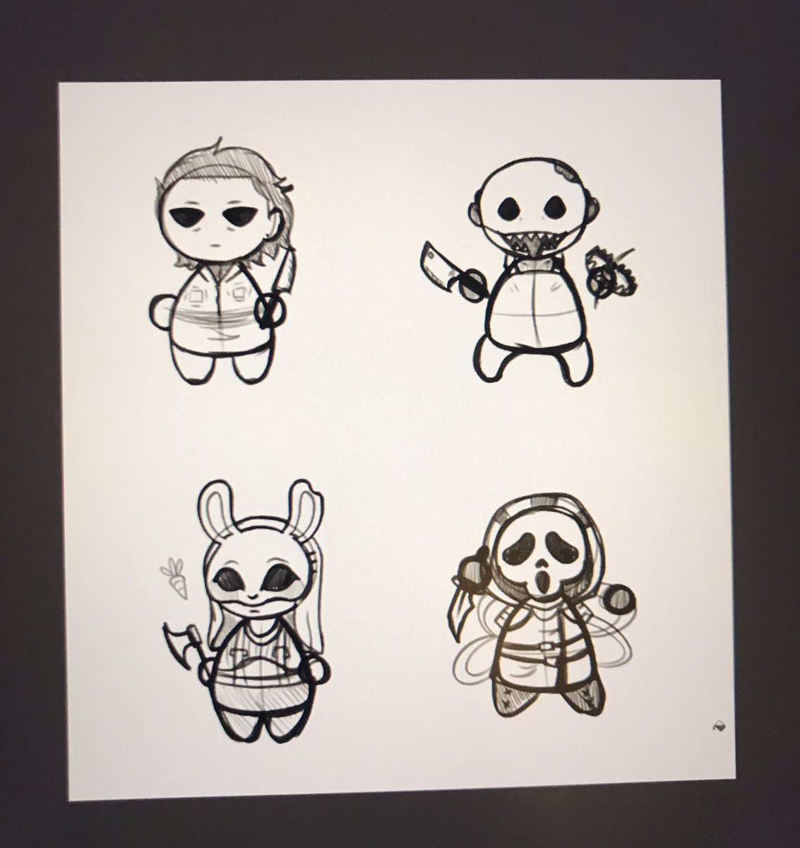 VAFoxDesigns1's tweet photo. I’ve been sick for a while but I’m getting better so I came up with mini #DeadbyDaylgiht characters. Love to make these into stickers and maybe more.❤️‍🔥#dbdfanart 
Who should I do next? https://t.co/tXwHCtRne8