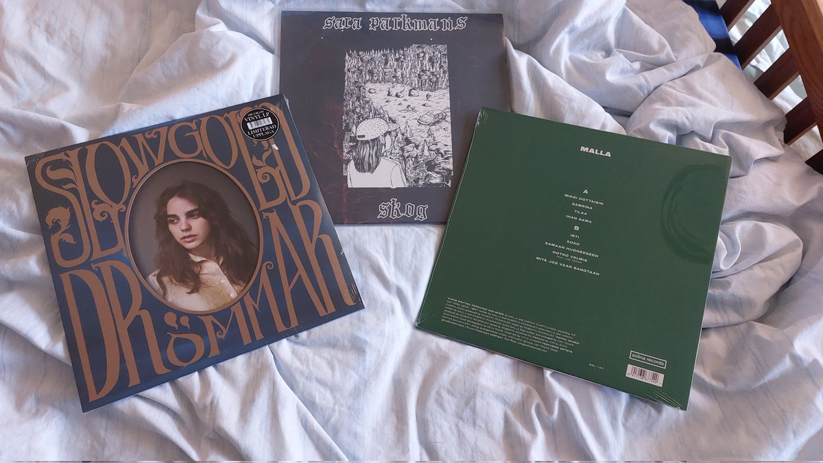Prof_Quiteamess's tweet photo. A bit off-brand for Who tweeting here, but nevertheless am really excited my new year blues busting package of depressing Scandinavian indie/electro has arrived from Bengans in Stockholm 😻 #Slowgold #SaraParkman #Malla https://t.co/OxvS4QajZt