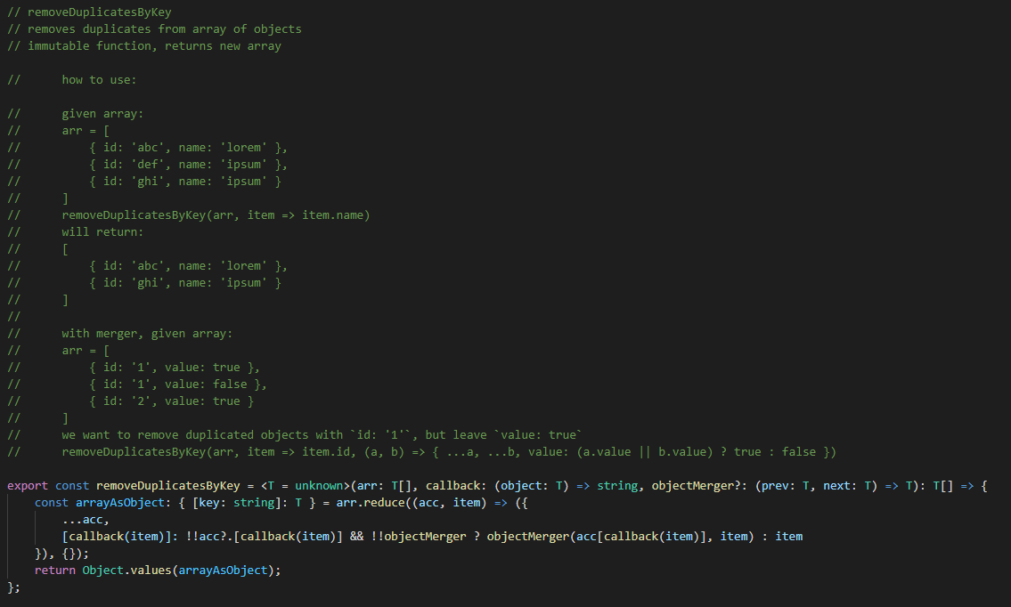 sowinski_front's tweet photo. #javascript 

if you've ever wondered how to remove duplicates from an array by searching by key, here's the answer

#CodeNewbies #TypeScript #FrontEnd #FrontEndDeveloper #100Devs https://t.co/F8zv2IUlQs