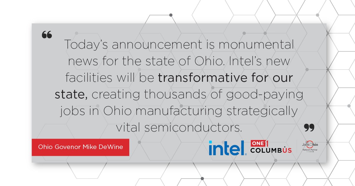 The @Intel commitment is transformational for our communities, region, state, and country. Thank you to all our partners that made this possible! #IntelOhio
 
@JobsOhio @NewAlbanyOhio @GROWLickingCo intel.ly/3IntXUg