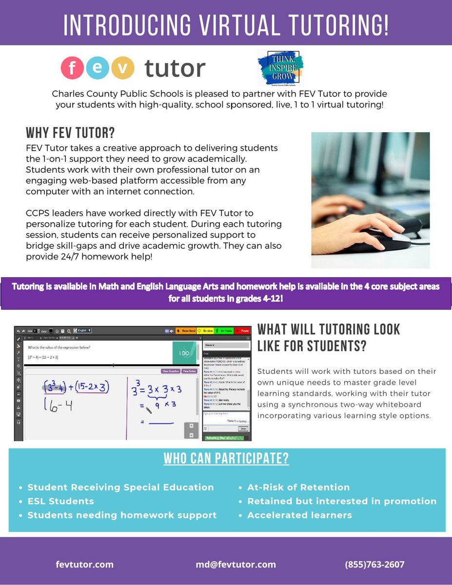 CCPS's tweet photo. Charles County Public Schools (CCPS) students can sign up for one-on-one tutoring using their Clever app. Step-by-step instructions on how to book a tutoring session are found here: https://t.co/WQcsRnuazI. https://t.co/J43cn5b9ul