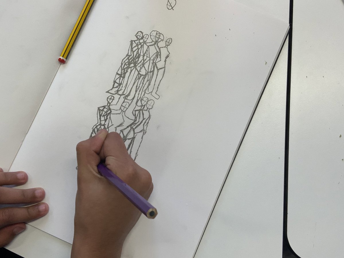 MissTill_1's tweet photo. As artists, 5 Ruby have been drawing a figure in movement in the style of cubism. Their focus this week was on adding layers and shapes to their initial drawing and beginning to add shade to show tone and texture. For first attempts, there are some brilliant results! 🙌👏 https://t.co/lvSGLGEFeG