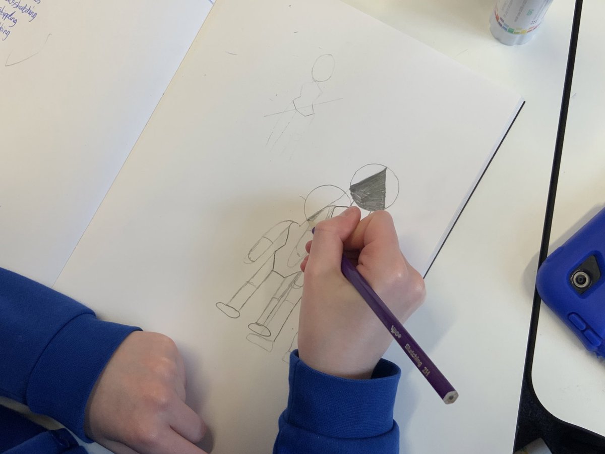 MissTill_1's tweet photo. As artists, 5 Ruby have been drawing a figure in movement in the style of cubism. Their focus this week was on adding layers and shapes to their initial drawing and beginning to add shade to show tone and texture. For first attempts, there are some brilliant results! 🙌👏 https://t.co/lvSGLGEFeG