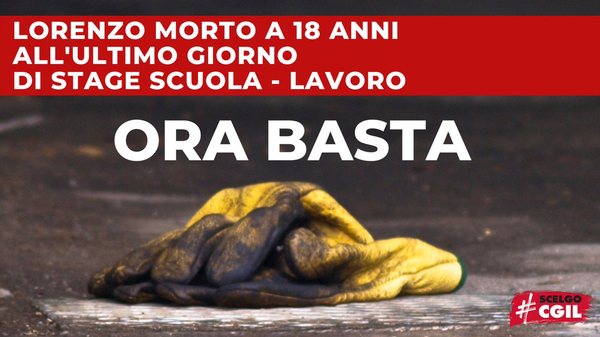 Dolore per la morte di Lorenzo, 18 anni, durante stage scuola-lavoro. Per #Cgil e <a href="/FLCCGIL/">FLC CGIL nazionale</a>: “Ora basta. Le parole non sono più sufficienti, occorre che ognuno, a partire dal <a href="/MIsocialTW/">Ministero dell’Istruzione e del Merito</a>, si assuma le proprie responsabilità e faccia scelte conseguenti”

👉bit.ly/3KAtgsw