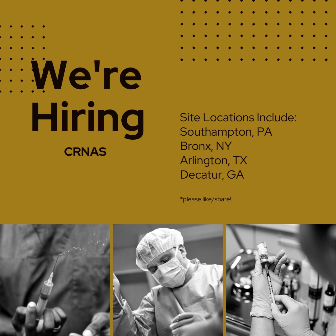 QMManagement7's tweet photo. Hiring at new locations!
Need coverage immediately! 

Call for more information or questions at 631-446-1190
https://t.co/LXPd4ogTgN
∙
∙
∙
#QMedicalManagement #QMMcares #CRNAJobs #CRNA #CRNALife #CRNAs #Nurse https://t.co/S7hUC3D5GP