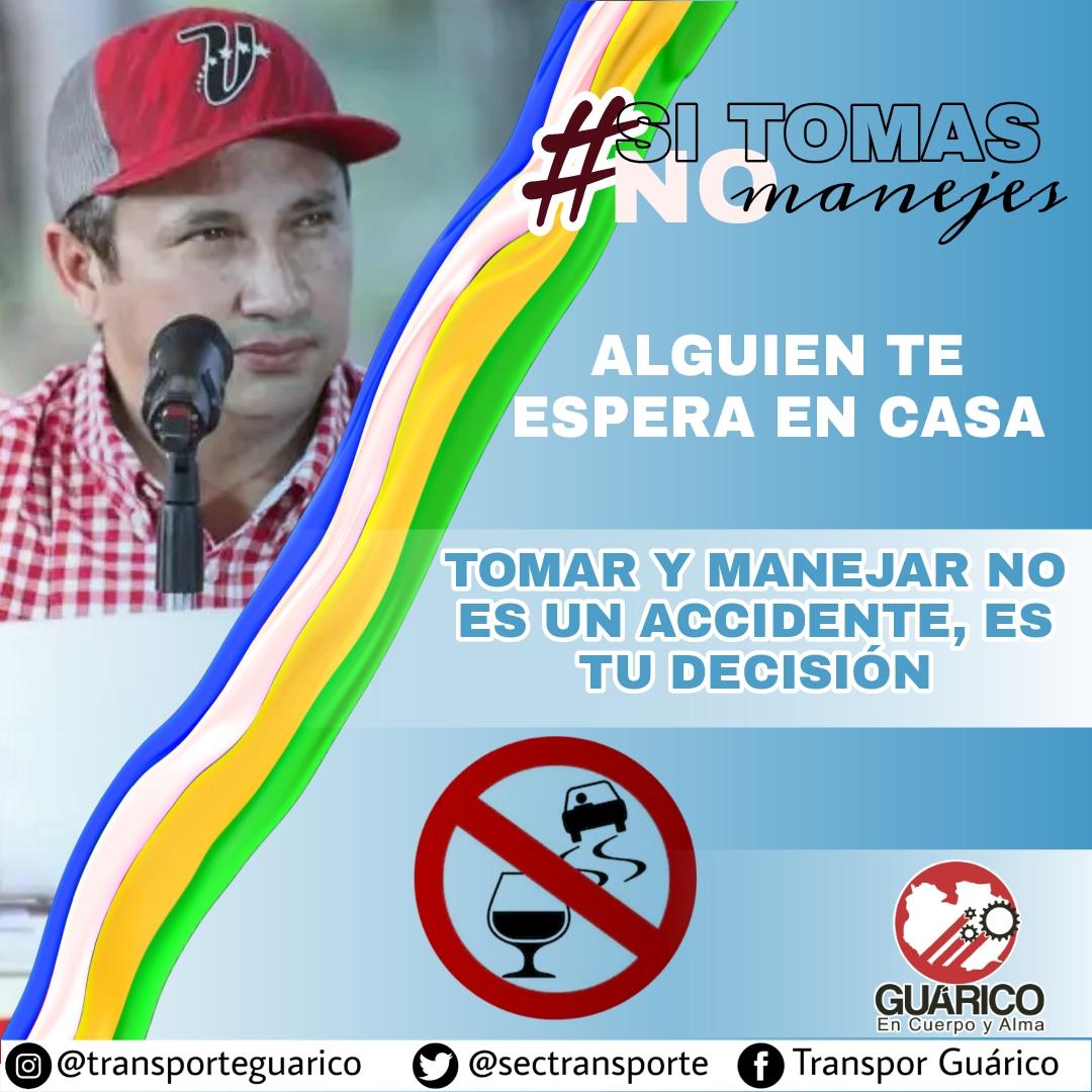¡Tu seguridad nos importa! Desde la Gobernación del estado Guárico, queremos protegerte, por eso, te invitamos a no conducir mientras ingieras alcohol.

#EnCuerpoYAlmaPorGuárico
#ConductoresDeEsperanza 
#TransporteGuárico