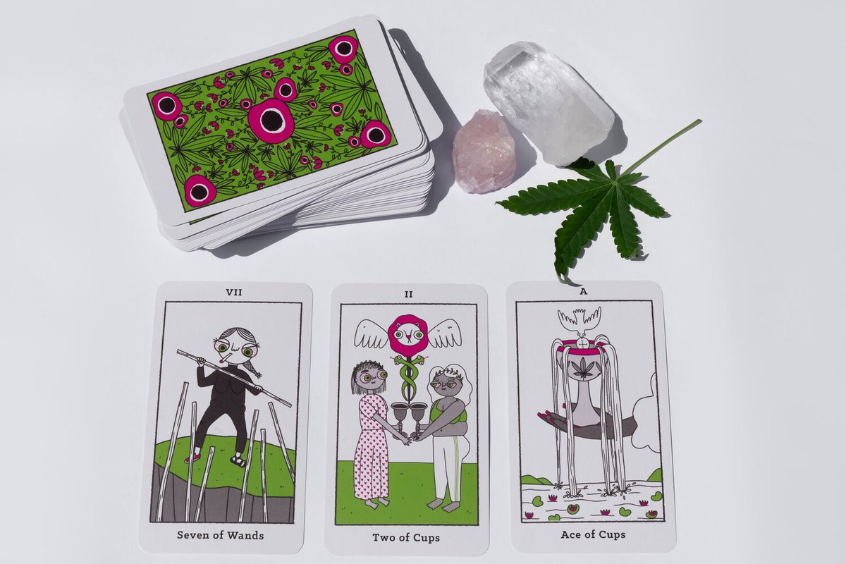 blazinwithbri's tweet photo. wow a weed-themed tarot deck 😍💚🍃 https://t.co/ZerSR3xblM