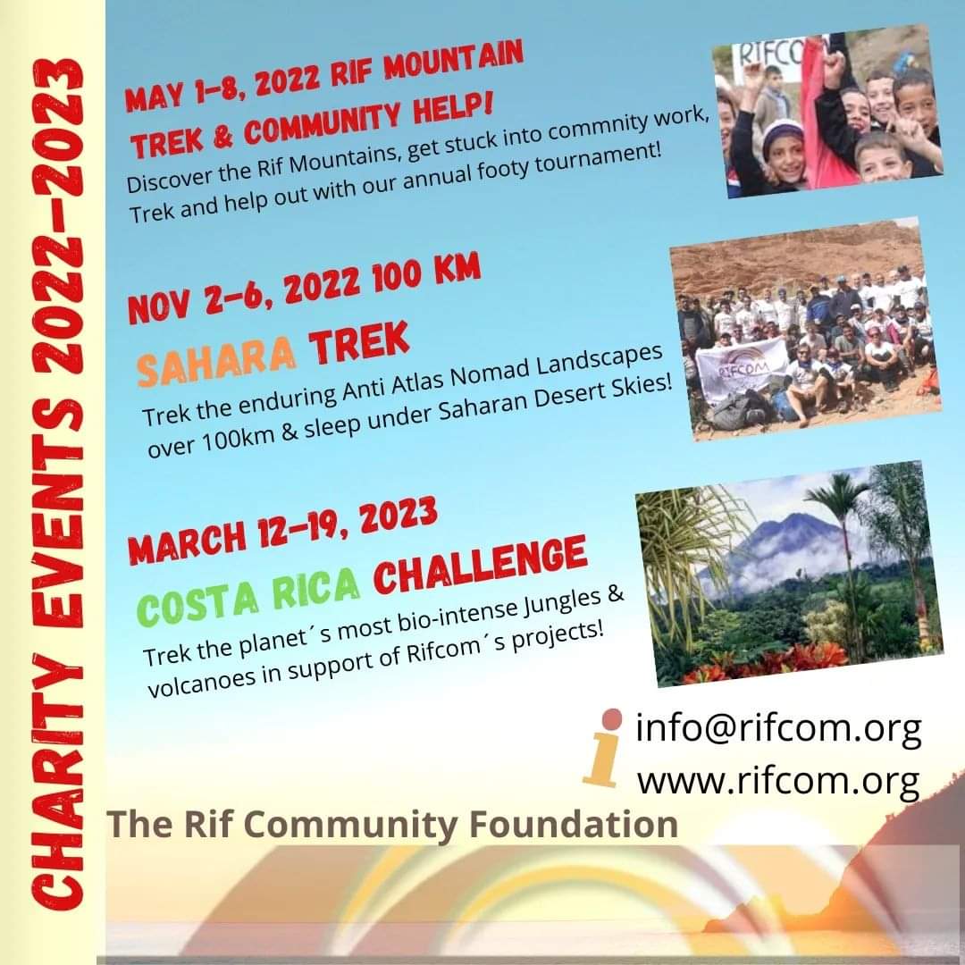 rifcomcharity's tweet photo. Hot off the press...dates for our 2022 and 2023 trips. Sign up to either a fundraising trek or take part in community projects in the Rif. By joining you directly help the impoverished families of the Rif Mountains.  Register your interest at info@rifcom.org https://t.co/jskoFGcqEM