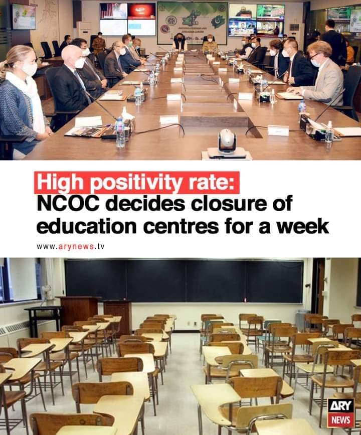 MoazinI's tweet photo. NCOC has decided the closure of educational institutions having high positivity rate of COVID-19 cases.Keeping in view of a rising trend of Omicron cases,the NCOC took a decision to close educational institutions where a high positivity rate of COVID-19 infections is being . https://t.co/r1xj7tmQGN
