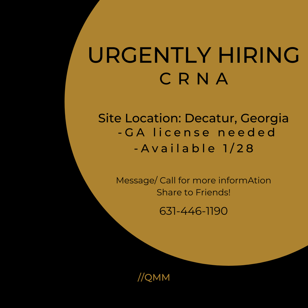 QMManagement7's tweet photo. **URGENTLY HIRING**
We need a CRNA with a GA licenses for 1/28
Please share this post with friends!
∙
∙
#QMedicalManagement #QMMcares #CRNAJobs #CRNA #CRNALife #CRNAs #NurseAnesthetist #Anesthesiologist #CRNAJobSite #AnesthesiaServices #Anesthesia #Georgiajobs https://t.co/DRzEbqya2g