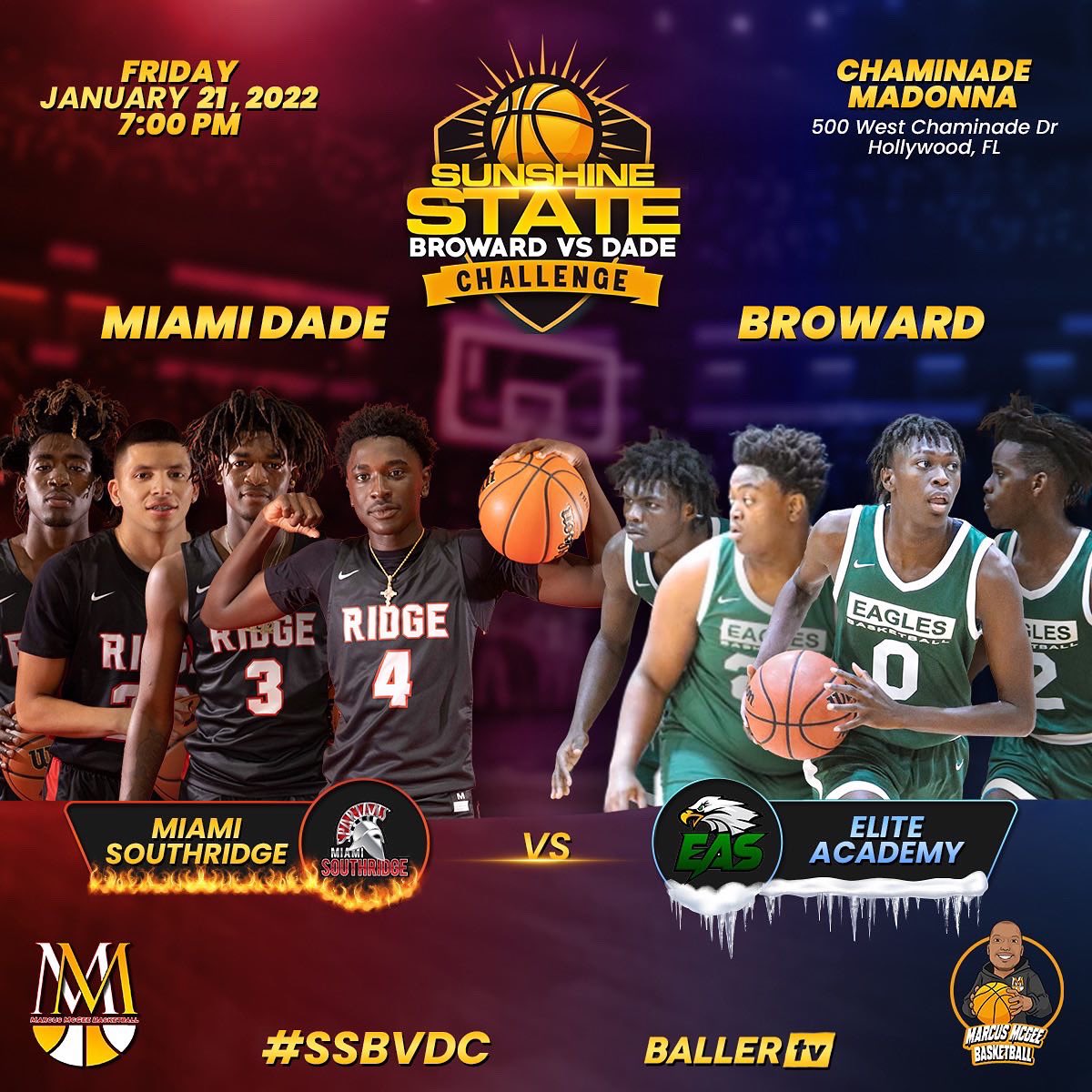 Final Score at the Sunshine State Broward vs Dade Challenge 

Miami Southridge defeats Elite Academy 60-58

Miami Southridge
23’ Mister Dean 30pts
22’ Anthoney Dozier Jr 11pts 

Elite Academy
23’ Omari Wallace 24pts
22’ Kadame Dauphin 13pts

#SSBVDC