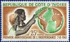First_Stamps's tweet photo. FIRST ISSUE of the Day: Formerly a French colony, the Ivory Coast became and autonomous republic within the French Community (Sc167 SG180) in December 1958 and achieved independence (Sc182 SG198) on 7th August 1960. #philately #stampcollecting #Stamps https://t.co/Mdn80H6H6o