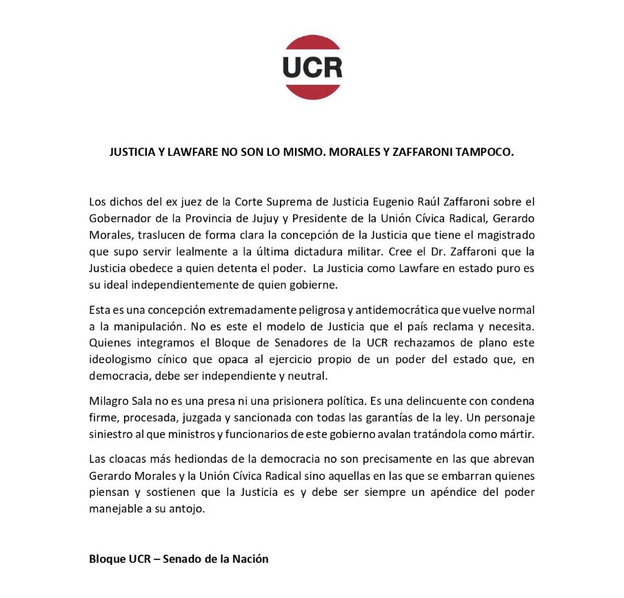 Justicia y lawfare no son lo mismo. Morales y Zaffaroni tampoco. 👇🏼