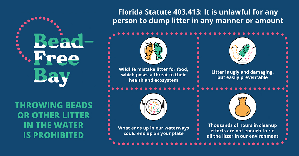 CityofTampa's tweet photo. Avast ye! Don't be a scallywag at @GasparillaTampa--beads belong on the parade route and NOT in our waterways. ☠ Throwing beads in the water is illegal and harmful for our environment. Just don't do it! #BeadFreeBay https://t.co/dod1vGx0B9