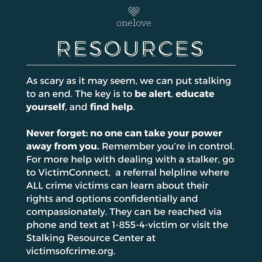 One Love Foundation (@join1love) on Twitter photo Since January is National Stalking Awareness Month, we’re sharing education to help you spot the signs of this toxic behavior.  #stalkingawarenessmonth Since January is National Stalking Awareness Month, we’re sharing education to help you spot the signs of this toxic behavior.  #stalkingawarenessmonth