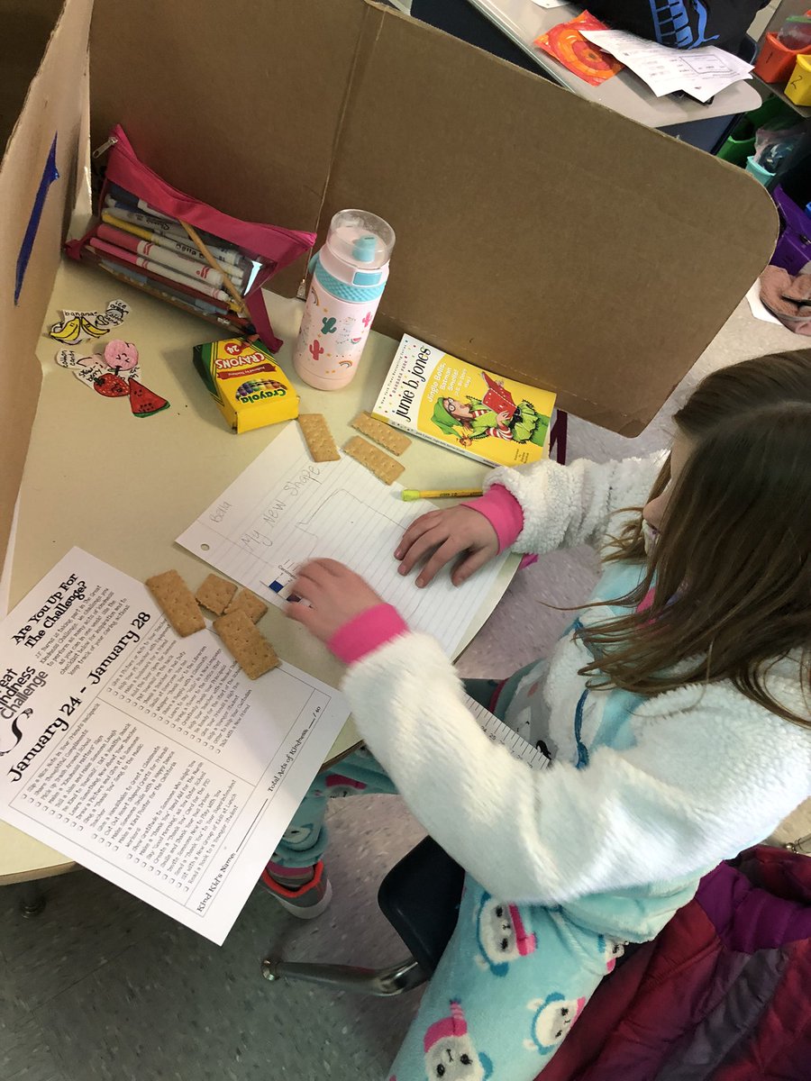 JessMease's tweet photo. So glad to be with @BersaniAcademy this week! We broke up our special snack to make our own new shapes, measured, & then solved for the perimeter. #mathfunfriday #alsoPJday ๐๐๐ผ @JFBKnights https://t.co/bf5OgE70NO