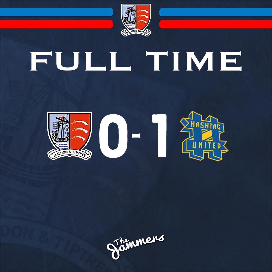MaldonTiptreeFC's tweet photo. FULL TIME | @MaldonTiptreeFC 0-1 @hashtagutd
Hashtag escape, after a spirited Jammers performance with just nine men for over half the game. A difficult evening, but fair play to the boys, they didnโt stop all evening.
#Jammers ๐ #MALHAS https://t.co/yLBZudmoCB