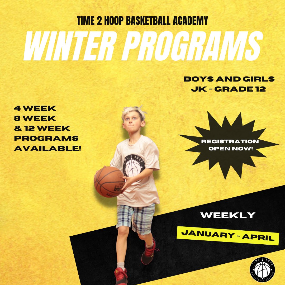 🚨Attention Parents🚨

<a href="/time2hoopbball/">Time 2 Hoop Basketball Academy</a> is back on the court January 31st, hosting winter programs for both boys and girls from JK to Grade 12!

🏀 4, 8, and 12 week programs
🏀 Introduce the game, have fun, develop skills, and enhance performance

👉 time2hoop.ca
#ad