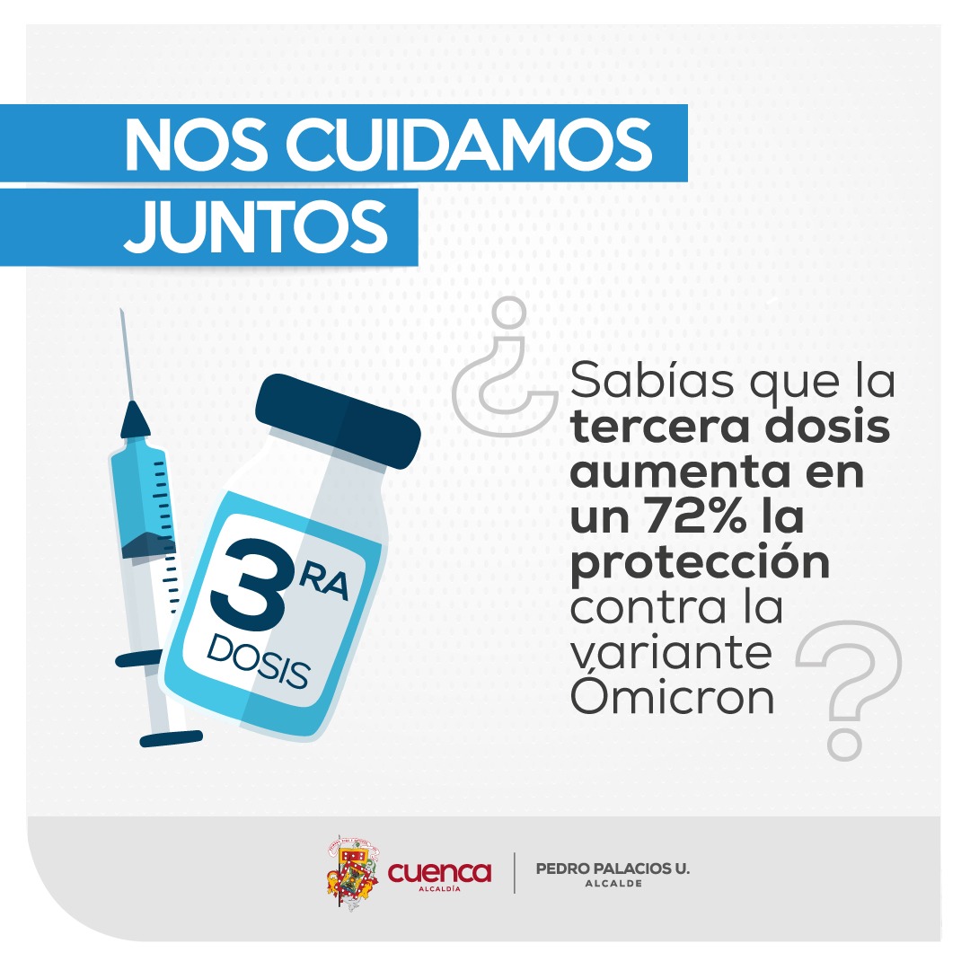 Refuerza tu protección contra la COVID-19, colócate la tercera dosis.  ¡AL VIRUS LO PARAMOS TODOS! 
 #NosCuidamosJuntos 

<a href="/elmercurioec/">Diario El Mercurio</a> 
<a href="/antenaunofm/">Antena Uno</a>