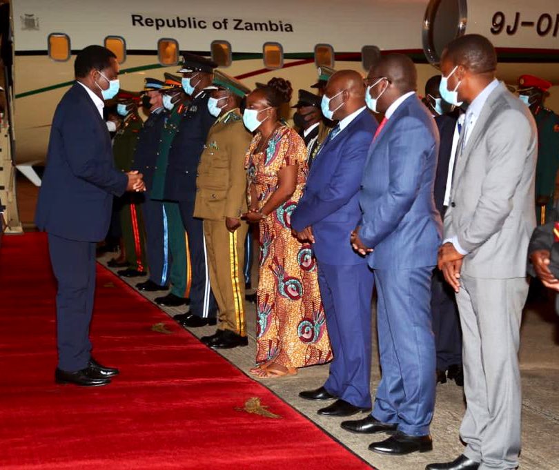 HHichilema's tweet photo. Arrived safely home from the United Arab Emirates where we addressed the #Expo2020Dubai 
Our focus was trade and investment as we marketed #Zambia to the world. #SeedsOfProsperity https://t.co/PlzvtJ25VX