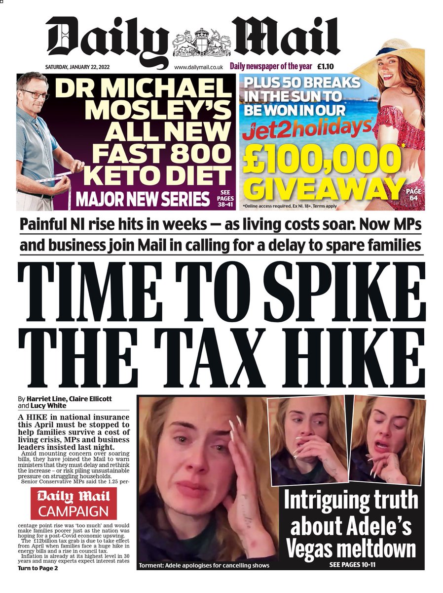 DAILY MAIL: Time to spike the tax hike #TomorrowsPapersToday