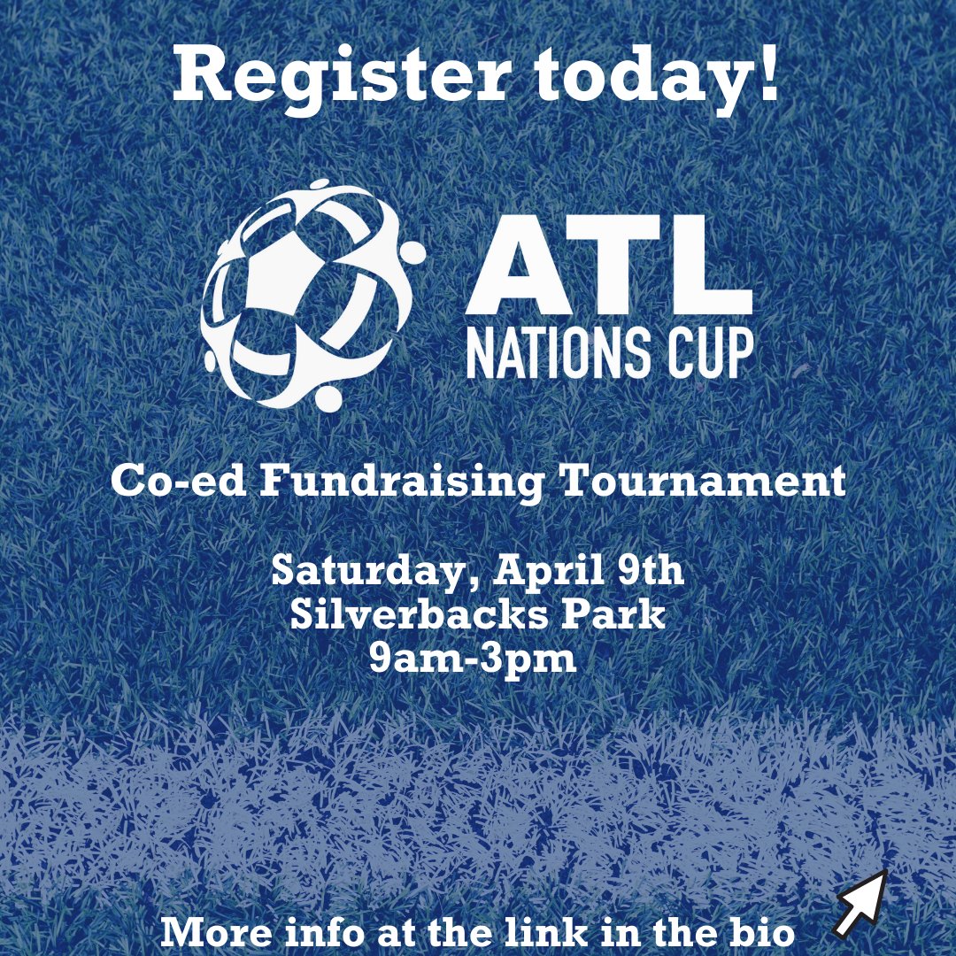 soccerstreets's tweet photo. Registrations are kicking off for the 2022 ATL Nations Cup! Represent a country and #PlayItForward in this annual fundraising tournament. 

2022 ATL Nations Cup
Saturday, April 9th | Silverbacks Park | 9a-3pm

Join a team or donate today at this link: https://t.co/j00Ix136oY https://t.co/mk8cgAoauI
