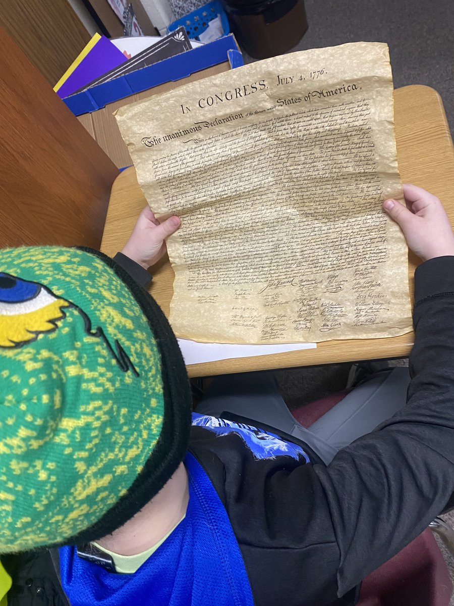 MissCaraG's tweet photo. This week in class, Ss studied the Declaration of Independence and learned how to add fractions during their math talk! @Chelsea_Tigers #allin157c #157cisdetermined https://t.co/QqI4TvvZdx