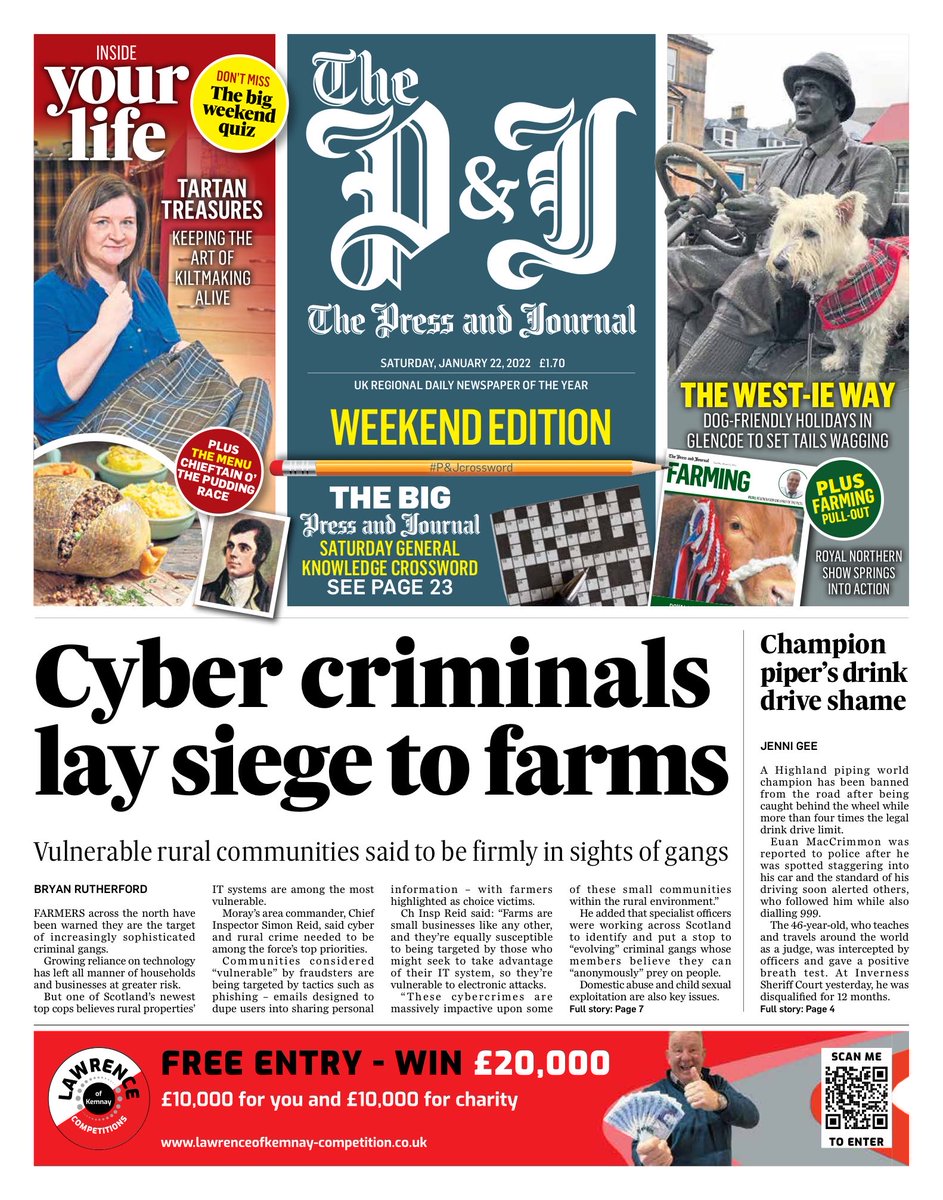 PRESS & JOURNAL: Cyber criminals lay siege to farms #TomorrowsPapersToday