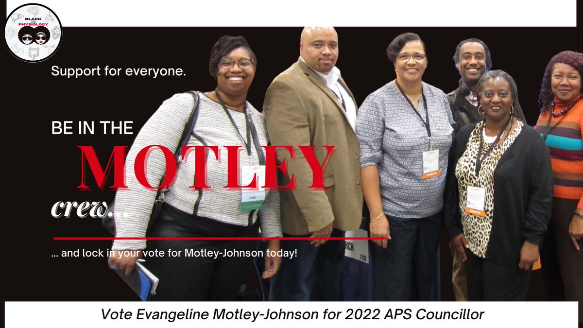 Vote for Dr. Motley-Johnson to join the APS Council:  A dedicated mentor to the next generation of physiologists.

The last day to vote is 2/2/22. Check your email for the ballot and vote today.

#motleycrew #APScouncillor #votetoday
#BlackinPhysiology