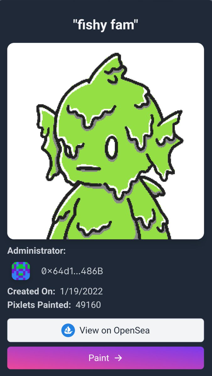 NFTCardoso's tweet photo. @fishyfamNFT Minted the unique "fishy fam" blank canvas NFT from @pixletstudio and painted a 1/1! Each pixel is a single click, almost 50k of them and it took me over 12 hours. Also updates on OS! #fishyartcontest

https://t.co/xLuVmtu9zo https://t.co/U0Ivl2eHON