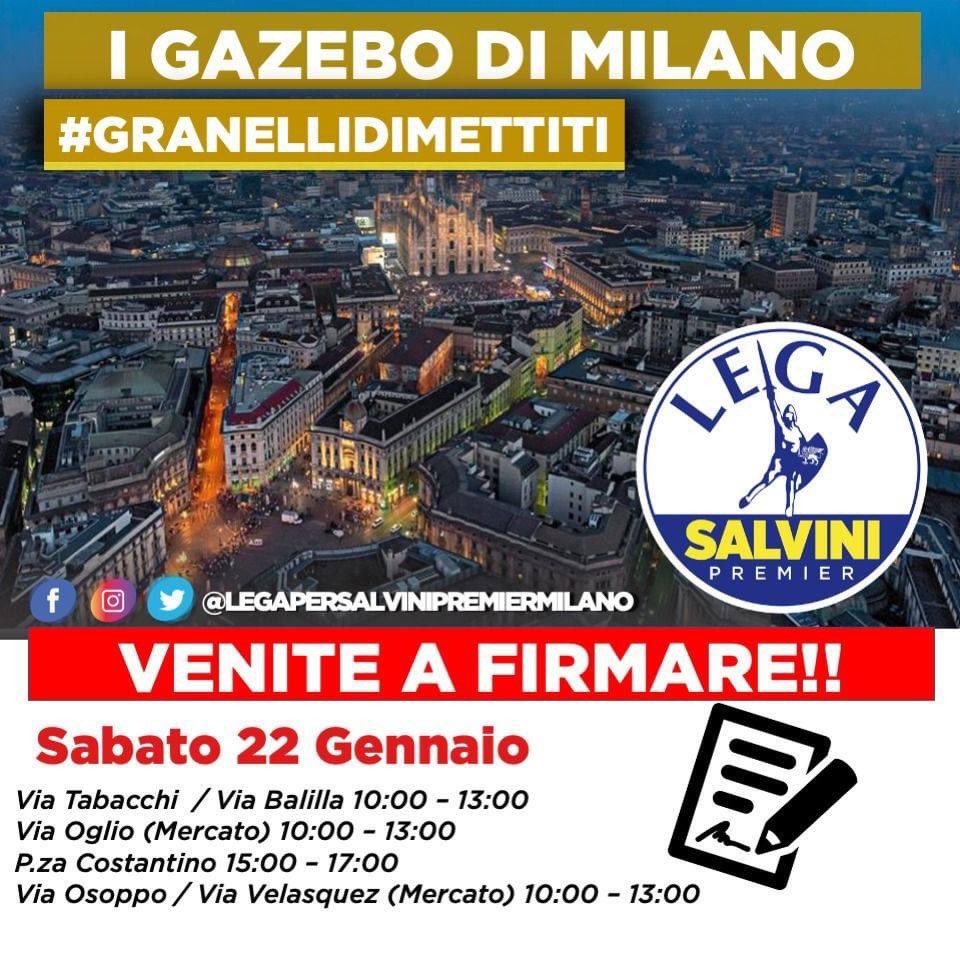 LegaMilano's tweet photo. 🔵 #GRANELLIDIMETTITI

Questo week end la #LegaperSalviniPremier - Milano torna nelle piazze e nei mercati della nostra città con banchetti e gazebo per raccogliere firme per chiedere più #sicurezza a Milano e le dimissioni dell’Assessore #Granelli.
#legamilano #dimissioni https://t.co/JxsADXcL22