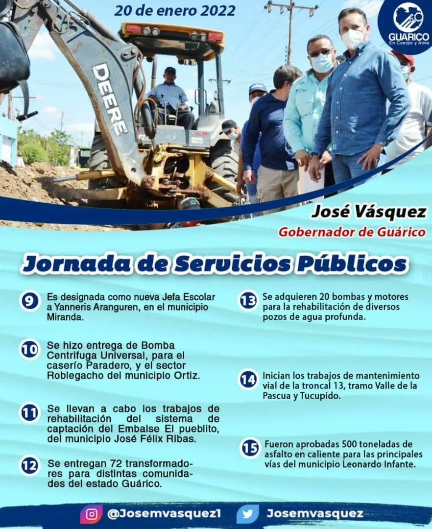 josemvasquez's tweet photo. Buenas nuevas para el Municipio Francisco de Miranda - Calabozo 💯

#EnCuerpoYAlmaPorGuarico https://t.co/Us2dx3NkG3