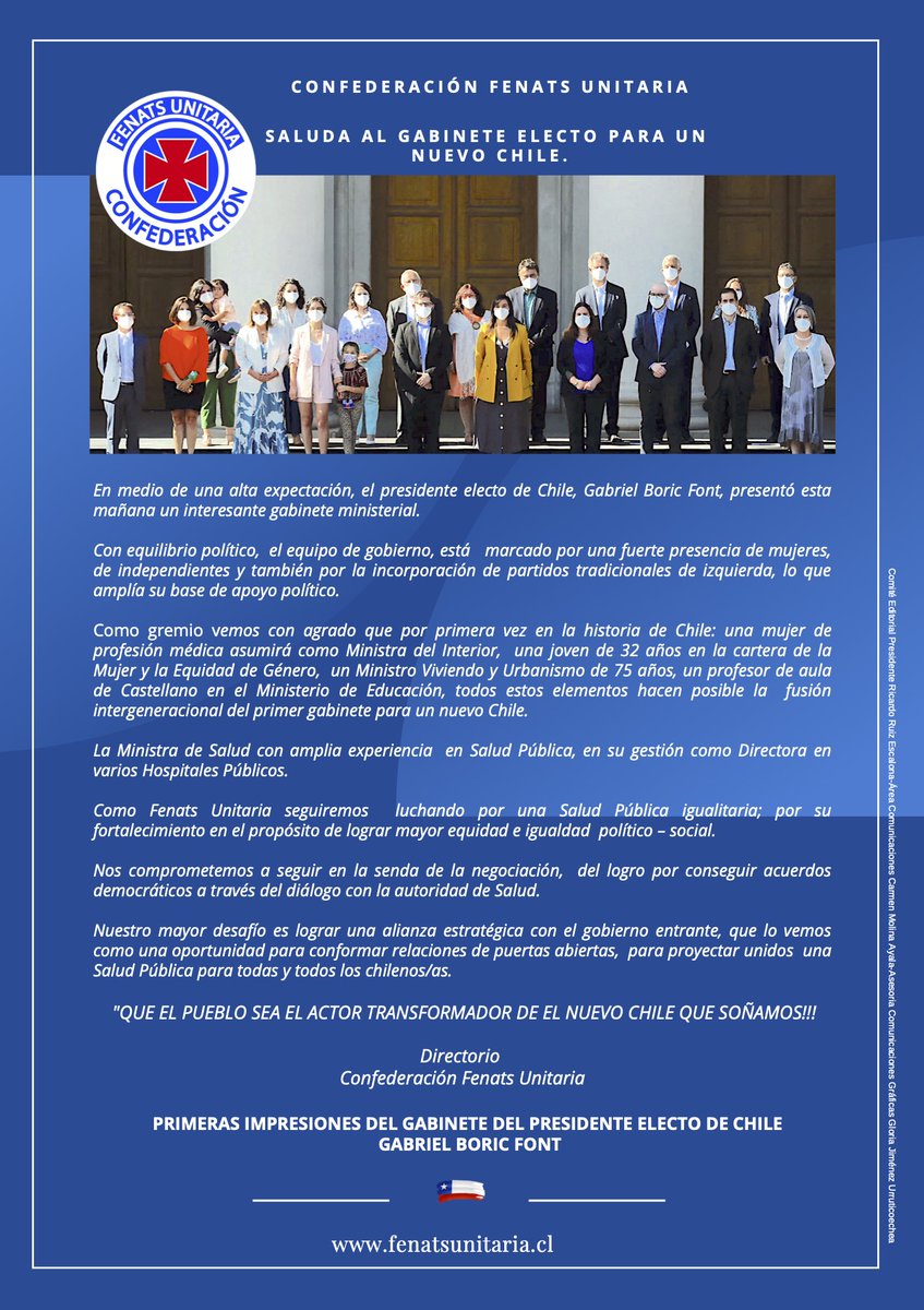 NUESTRAS PRIMERAS IMPRESIONES DEL GABINETE- POR UN NUEVO CHILE- 
DEL PRESIDENTE ELECTO GABRIEL BORIC FONT.