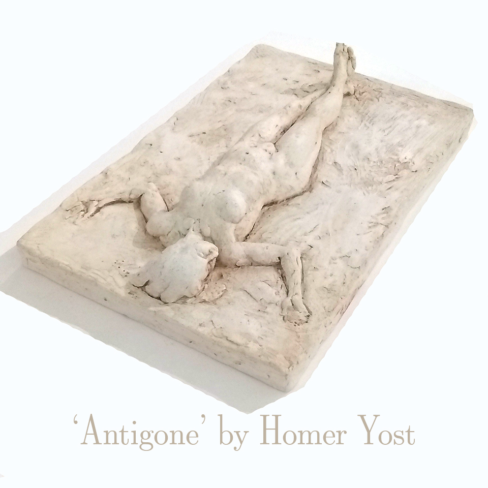 Join us today for Friday First Look; Gallery 322 artist Homer Yost will be at the gallery until 7 o'clock to show visitors his sculpture and share information on his materials and process.
▼  'Antigone' by Homer Yost. Cast Vatican Stone, available this week at Gallery 322