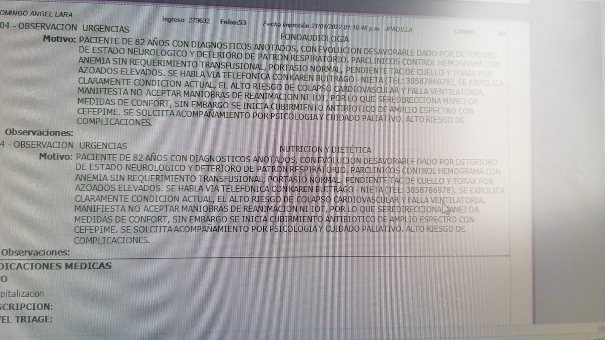 garciamf03's tweet photo. ¿Por qué no hemos recibido respuesta?

Mi familiar en este momento tiene este historial clínico que debe ser estudiado, pese a eso, no nos responden. 

Hemos pedido a @Capitalsalud atención prioritaria y seguimos a la espera @KarenAleja93 

¿Cuánto más debemos esperar? https://t.co/qxlvKmkrUu