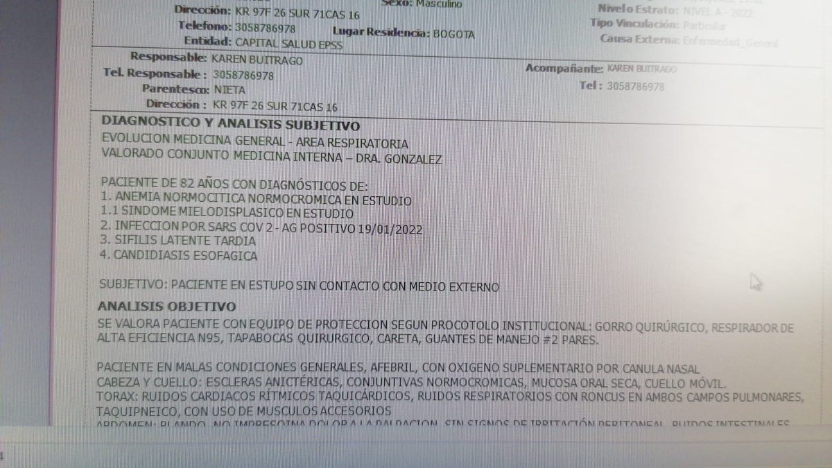 garciamf03's tweet photo. ¿Por qué no hemos recibido respuesta?

Mi familiar en este momento tiene este historial clínico que debe ser estudiado, pese a eso, no nos responden. 

Hemos pedido a @Capitalsalud atención prioritaria y seguimos a la espera @KarenAleja93 

¿Cuánto más debemos esperar? https://t.co/qxlvKmkrUu