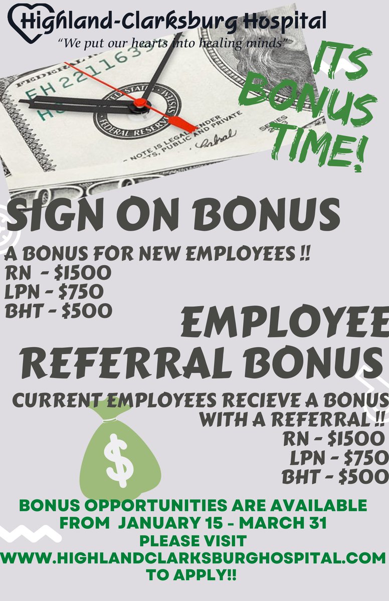 HighlandWV's tweet photo. Bonus Opportunities at HCHI!! https://t.co/QeFRuGtu7m