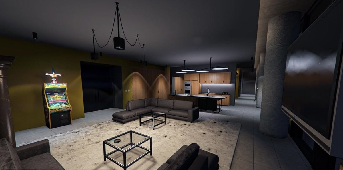 My new apartment is finally finished inspired by the  pfister Tower in Vice City bought out 3 floors of a apartment block in rockford hills turning 2into a Custom garage and the third being the apartment all Connected by elevators