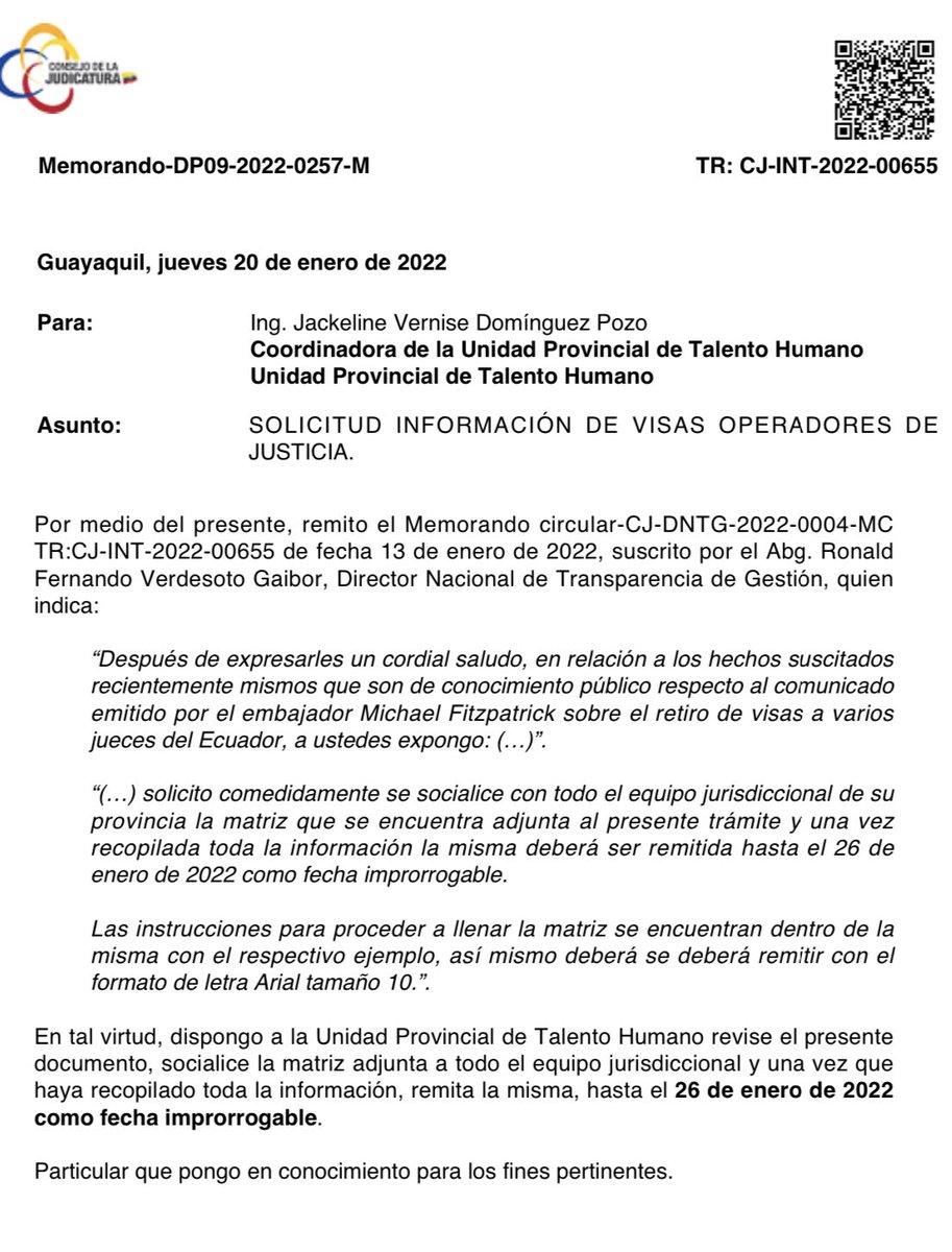 mmoralesEC's tweet photo. Cáiganse para atrás, al parecer el CJ estaría pidiendo el estatus de las visas a los jueces para evaluar su probidad. Me parece que vamos rayando en lo absurdo, si existen jueces corruptos investíguenlos y procésenlos, el tener o no una visa no es garantía de nada https://t.co/q7h8ScF445